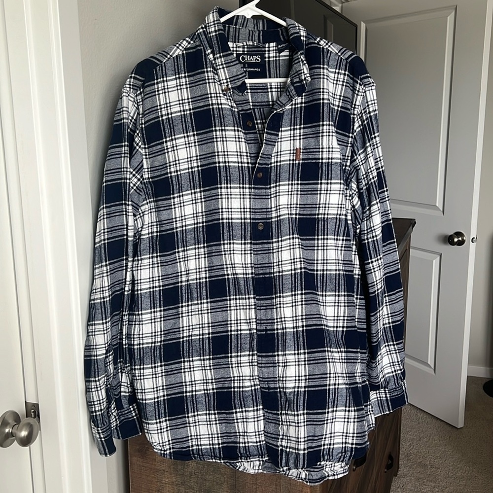 Chaps Shirt Mens Size XL, Long Sleeve Button Down Plaid Flannel